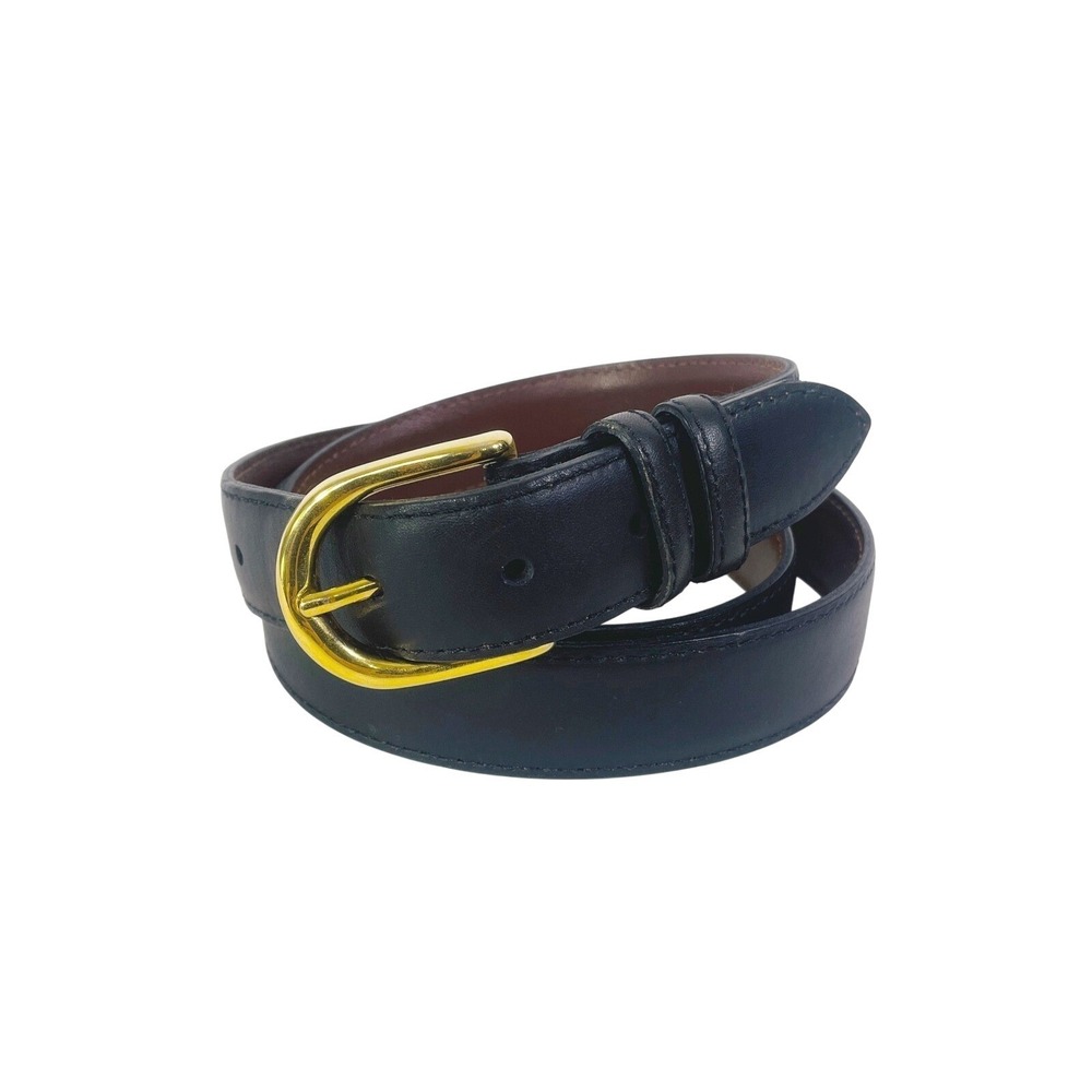 Black Leather Dress Belt Men's Sz 50 Gold Color Buckle Made in USA - Picture 8 of 12
